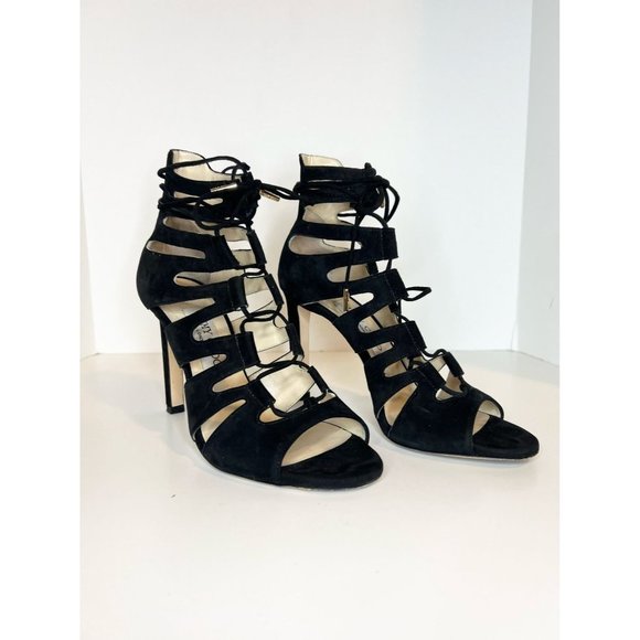 Jimmy Choo Black Suede Gladiator Sandals, Size 37.5 - Picture 2 of 7